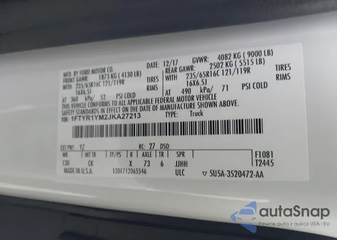 2018 Ford Transit-250 z USA, uszkodzony, nr VIN 1FTYR1YM2JKA27213